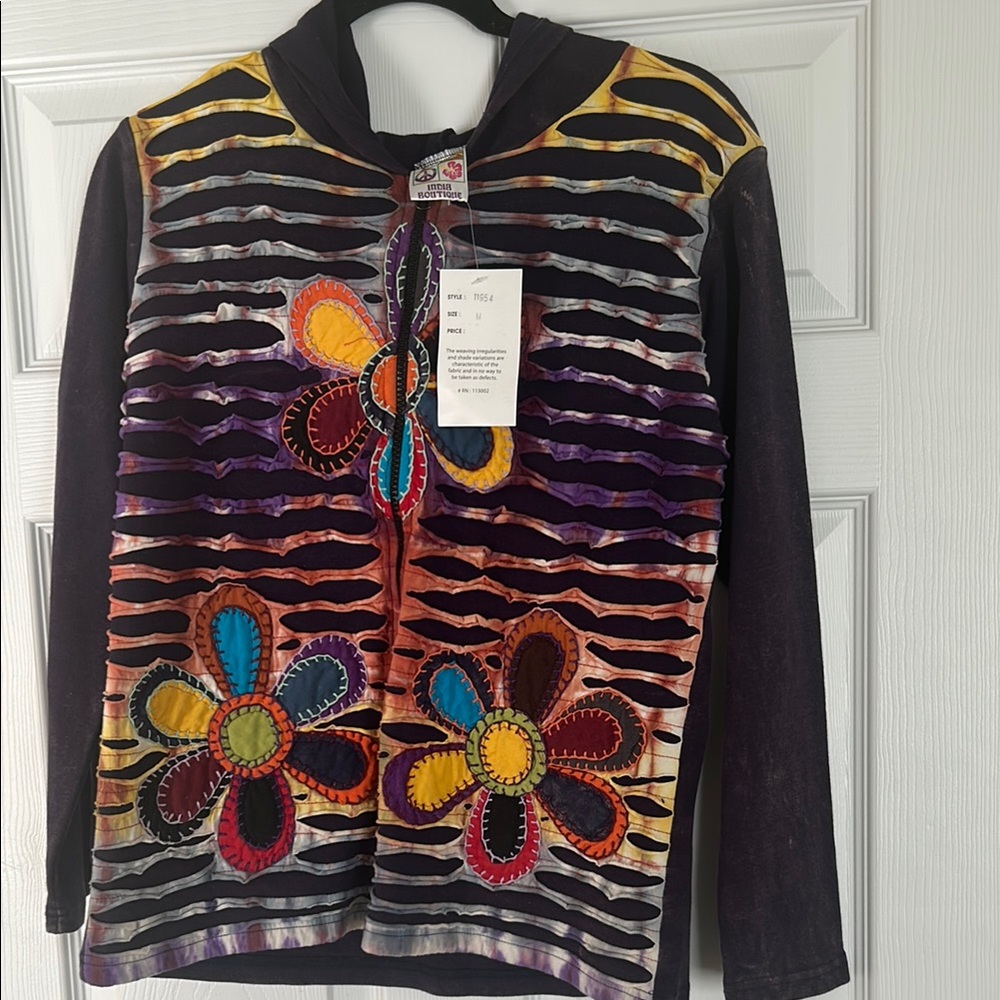 Artisan Boutique Style Colorful Floral Striped Hoodie